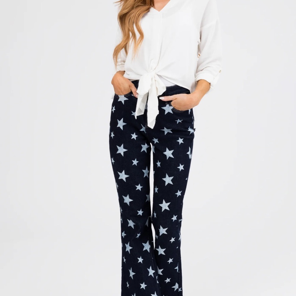 Judy Blue Starry Dark Wash Flare Pants Brand New